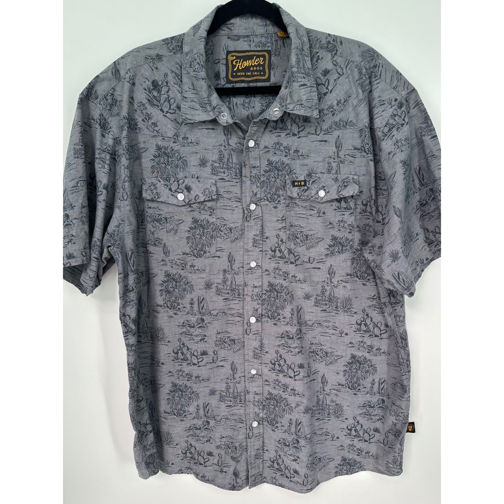 Howler Bros Gaucho Snap Shirt Mens XL Grey Desert Oasis Western Pearl Snap 0389